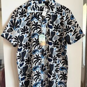 Cabana Life Blue and Black Casual Button Down Shirt